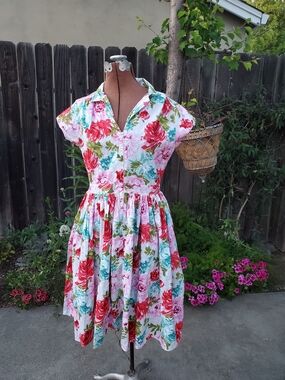 Bernie Dexter White Midi Dress with Red & Teal Floral Print